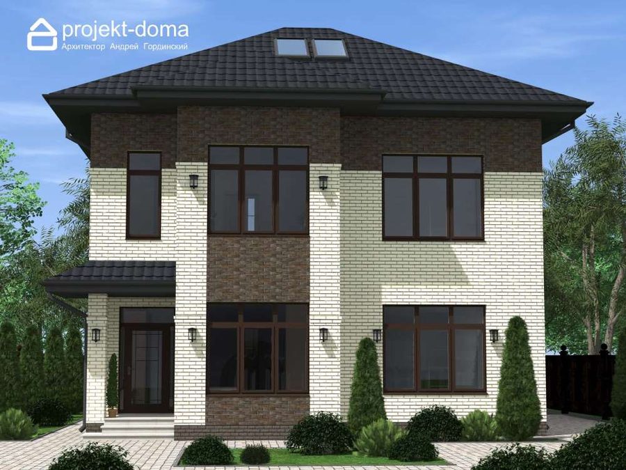 Проект К-167 — двухэтажный компактный дом с мансардой, 164.74 м²