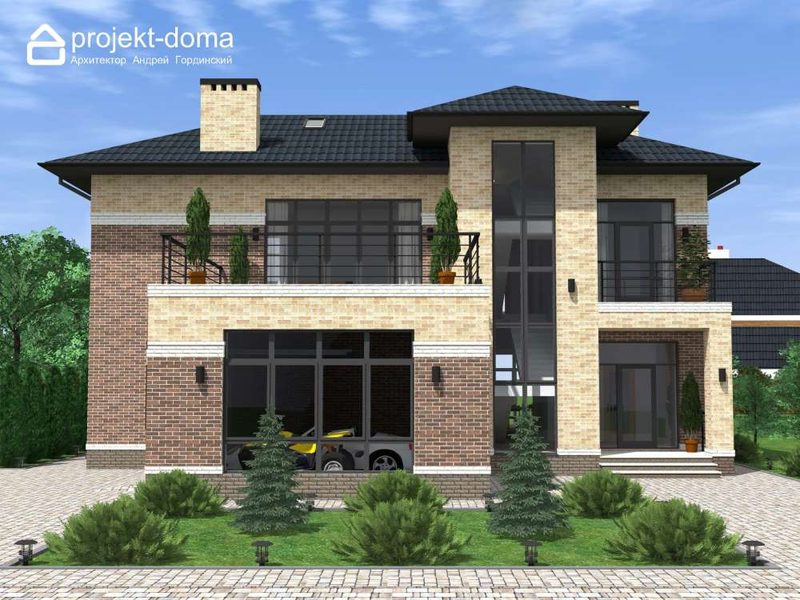 Проект К-395 — двухэтажный дом с террасами, 395,81 м², визуализация